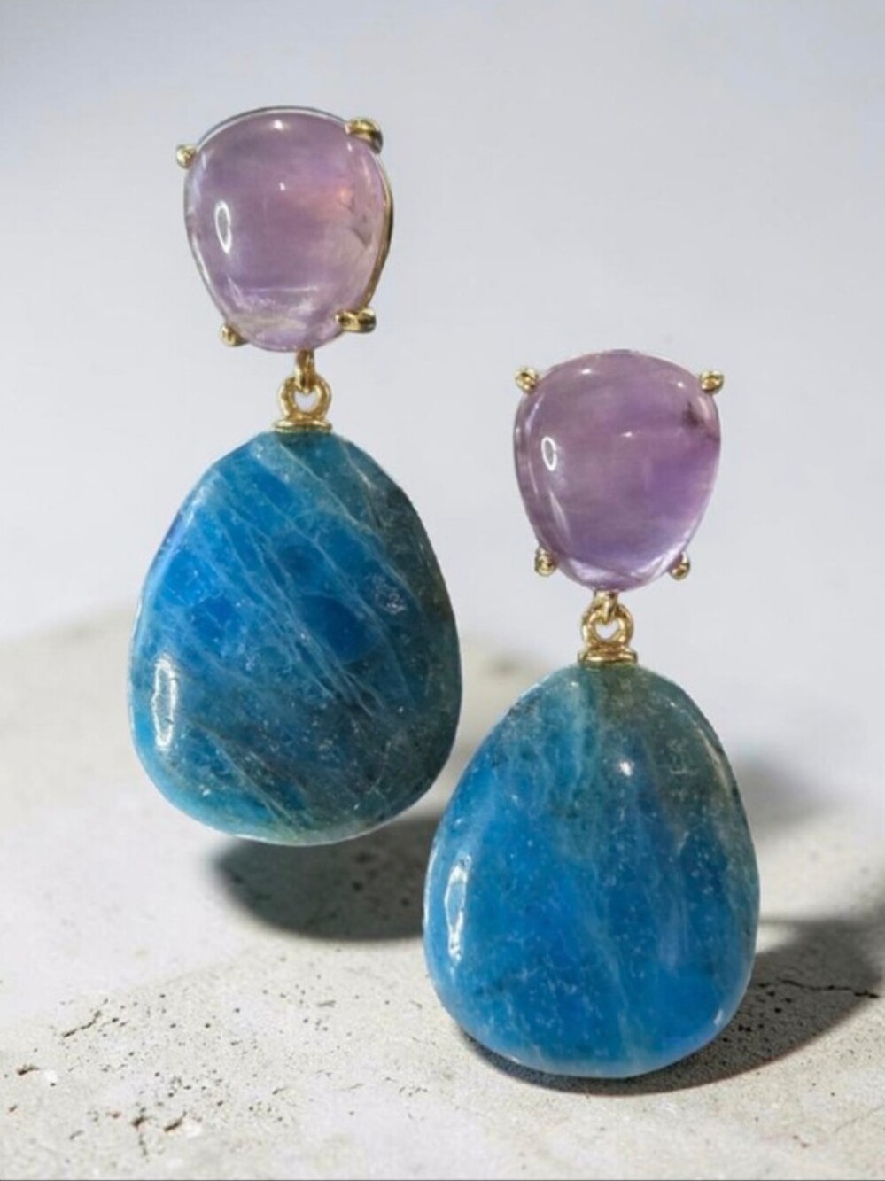 18k Gold Plated Genuine Apatite Amethyst Crystal Stone Earrings
